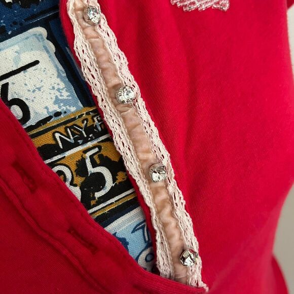 Twisted Hearts Y2K Vintage Women's Red Polo shirt henley - Picture 2 of 5